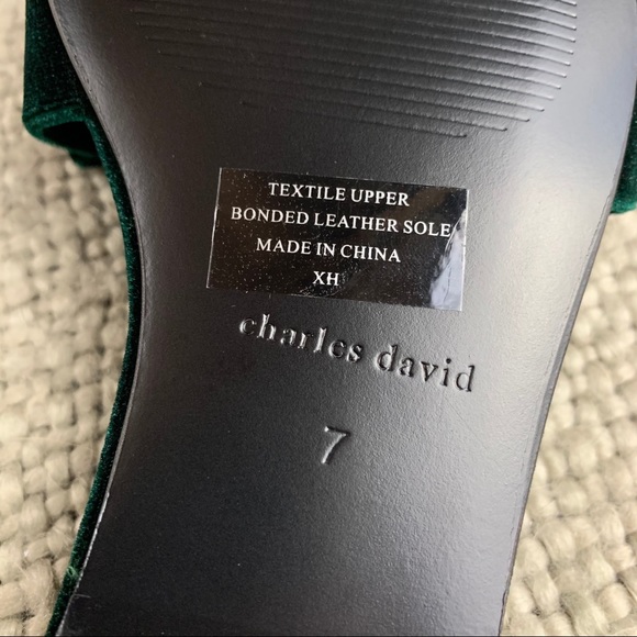 Charles David bow slipper sandals velvet green - Picture 11 of 14